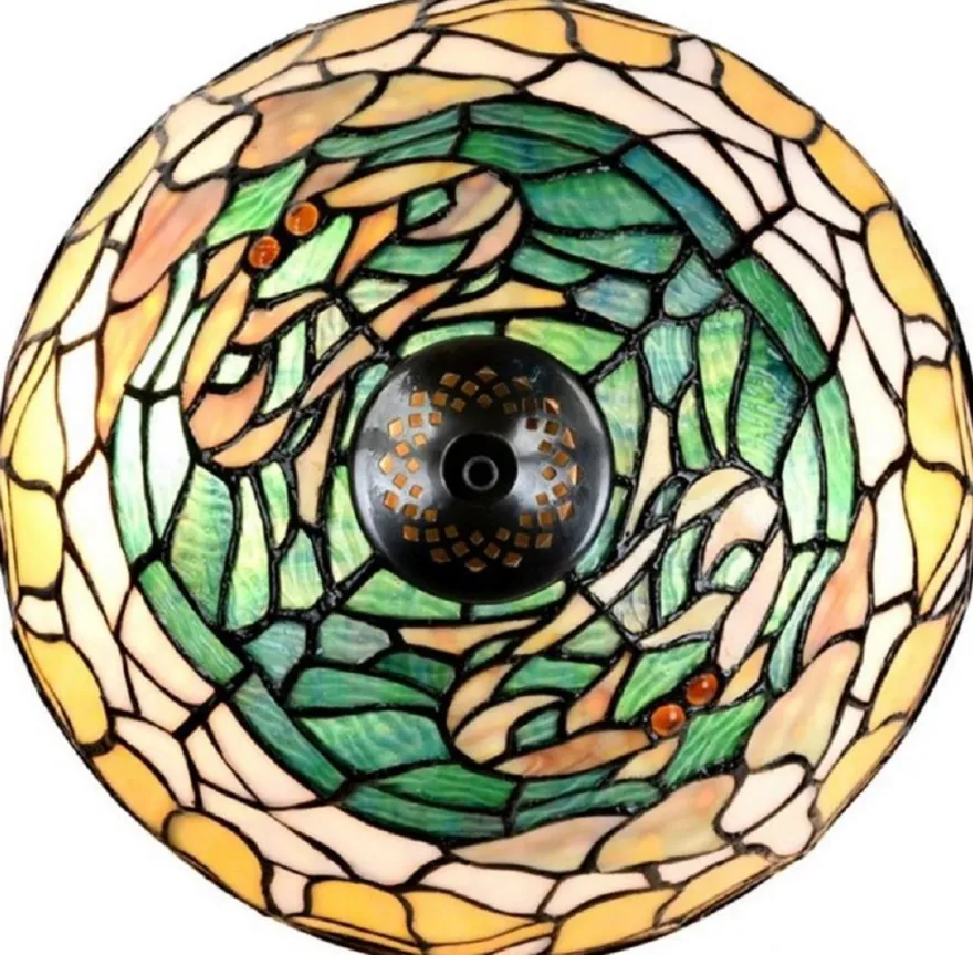 Casa Padrino Luxus Tiffany Tischleuchte Mehrfarbig / Bronze Ø 30 x H. 46 cm - Schreibtischleuchte - Hockerleuchte - Wohnzimmer Deko Leuchte - Scheibtisch Deko Leuchte - Tiffany Leuchten