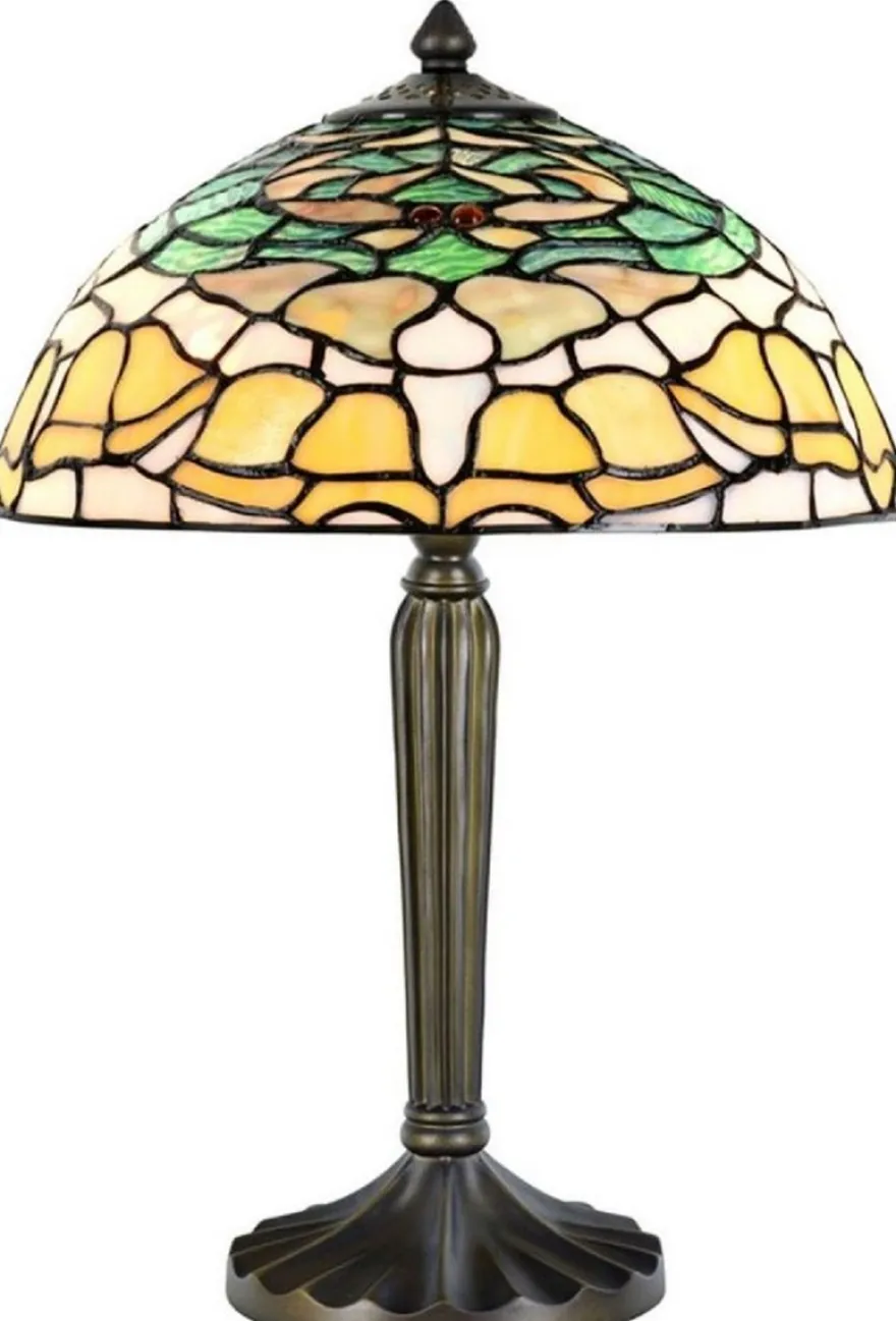 Casa Padrino Luxus Tiffany Tischleuchte Mehrfarbig / Bronze Ø 30 x H. 46 cm - Schreibtischleuchte - Hockerleuchte - Wohnzimmer Deko Leuchte - Scheibtisch Deko Leuchte - Tiffany Leuchten