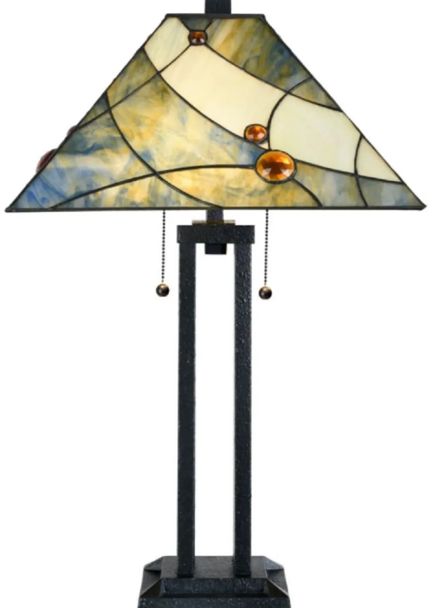 Casa Padrino Luxus Tiffany Tischleuchte Mehrfarbig / Schwarz 45 x 45 x H. 75 cm - Luxus Tischlampe