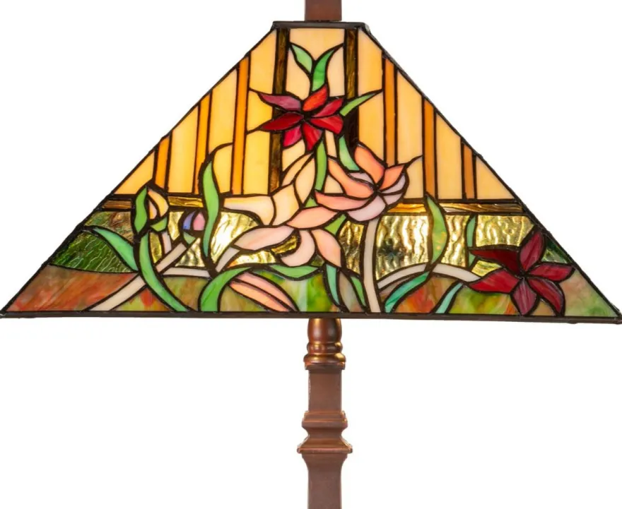 Casa Padrino Luxus Tiffany Tischleuchte mit Blumendesign Braun / Mehrfarbig 40 x 40 x H. 62 cm - Tiffany Lampe mit handgefertigtem Glas Lampenschirm
