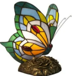 Casa Padrino Luxus Tiffany Tischleuchte Schmetterling Grün / Mehrfarbig 17 x 17 x H. 23 cm - Tiffany Schreibtischleuchte - Luxus Interior - Luxus Art Deco Leuchten - Tiffany Leuchten