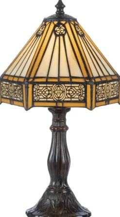 Casa Padrino Luxus Tiffany Tischleuchte Gelb / Schwarz 20 x 20 x H. 25 cm - Elegante Schreibtischleuchte - Hockerleuchte - Tiffany Leuchte