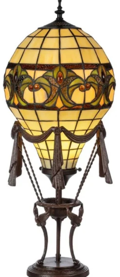 Casa Padrino Luxus Tiffany Tischleuchte Heißluftballon Mehrfarbig Ø 27 x H. 70 cm - Elegante Tiffany Lampe mit handgefertigtem Glas Lampenschirm