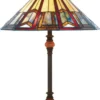 Casa Padrino Luxus Tiffany Tischleuchte Mehrfarbig / Orange / Braun Ø 40 x H. 66 cm - Elegante Schreibtischleuchte mit Barock Lampenfuß - Tiffany Leuchten