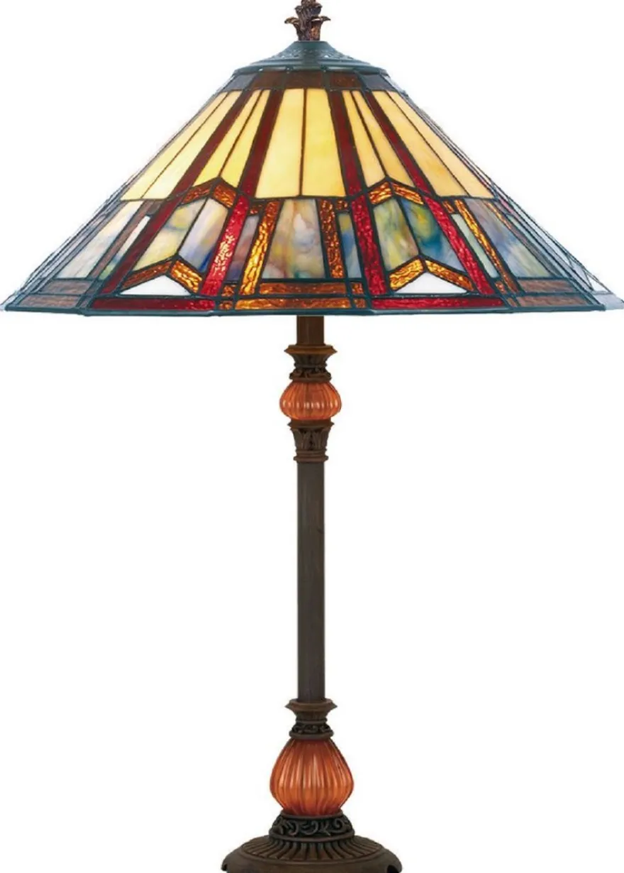 Casa Padrino Luxus Tiffany Tischleuchte Mehrfarbig / Orange / Braun Ø 40 x H. 66 cm - Elegante Schreibtischleuchte mit Barock Lampenfuß - Tiffany Leuchten