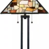 Casa Padrino Luxus Tiffany Tischleuchte Schwarz / Mehrfarbig 43,5 x 43,5 x H. 73 cm - Tiffany Schreibtischleuchte - Tiffany Leuchten - Luxus Interior - Luxus Leuchten - Tiffany Leuchten