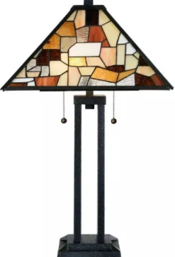 Casa Padrino Luxus Tiffany Tischleuchte Schwarz / Mehrfarbig 43,5 x 43,5 x H. 73 cm - Tiffany Schreibtischleuchte - Tiffany Leuchten - Luxus Interior - Luxus Leuchten - Tiffany Leuchten