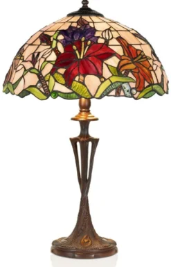 Casa Padrino Luxus Tiffany Tischleuchte Mehrfarbig / Braun Ø 40 x H. 60 cm - Runde Tiffany Schreibtischleuchte - Luxus Interior - Luxus Leuchten - Tiffany Leuchten