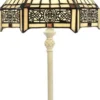Casa Padrino Luxus Tiffany Tischleuchte Mehrfarbig / Weiß Ø 20 x H. 51 cm - Tiffany Schreibtischleuchte - Wohnzimmer Deko Leuchte - Scheibtisch Deko Leuchte - Luxus Tiffany Leuchten