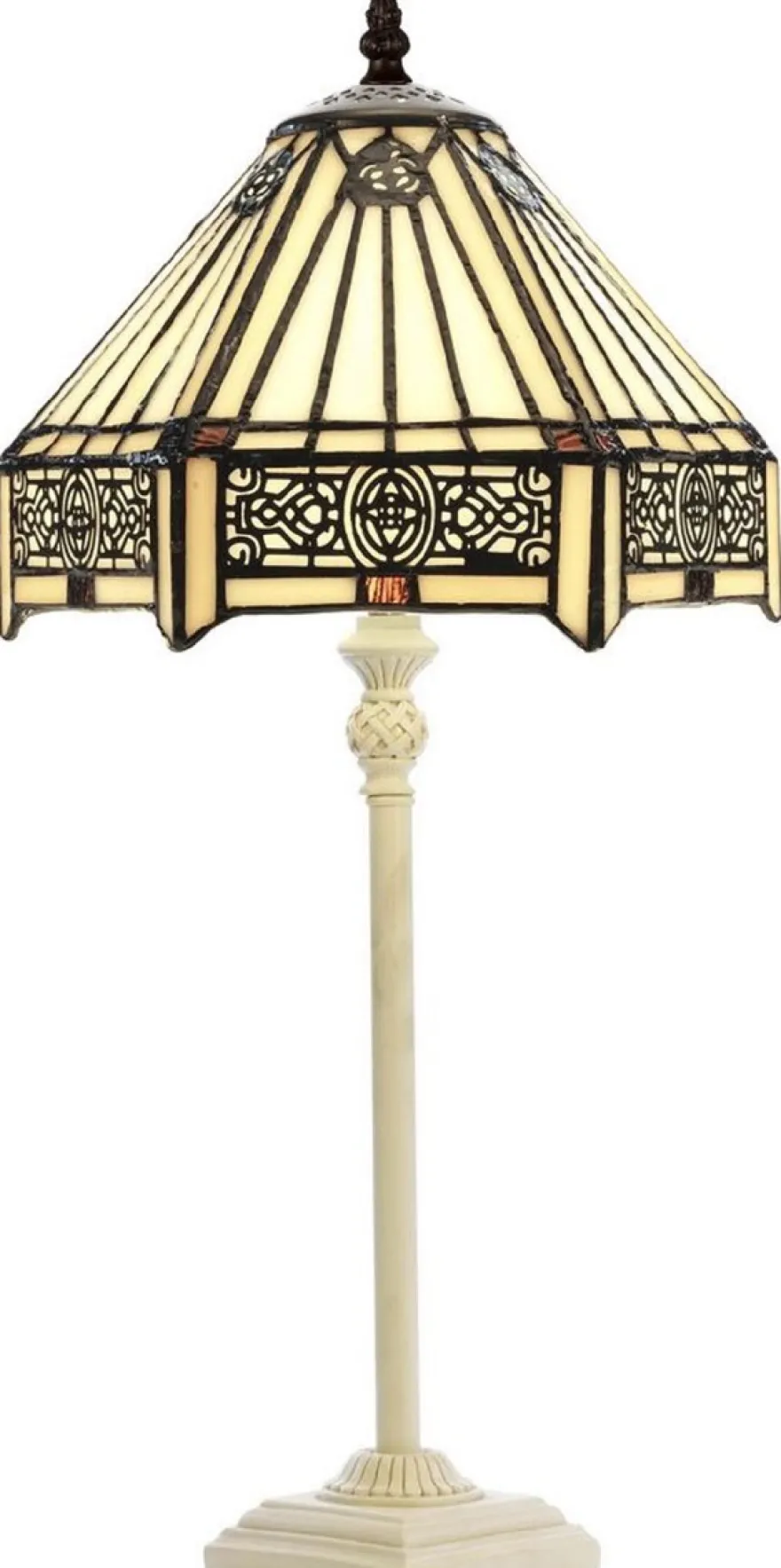 Casa Padrino Luxus Tiffany Tischleuchte Mehrfarbig / Weiß Ø 20 x H. 51 cm - Tiffany Schreibtischleuchte - Wohnzimmer Deko Leuchte - Scheibtisch Deko Leuchte - Luxus Tiffany Leuchten
