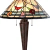 Casa Padrino Luxus Tiffany Tischleuchte Mehrfarbig / Antik Bronze Ø 40 x H. 62 cm - Tiffany Schreibtischleuchte - Wohnzimmer Deko Leuchte - Scheibtisch Deko Leuchte - Luxus Tiffany Leuchten