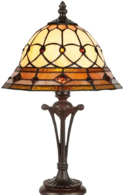 Casa Padrino Luxus Tiffany Tischleuchte Mehrfarbig Ø 25 x H. 47 cm - Runde Tiffany Schreibtischleuchte - Tiffany Hockerleuchte - Tiffany Leuchten - Luxus Interior - Luxus Leuchten