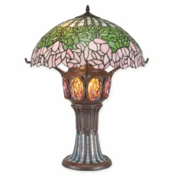 Casa Padrino Luxus Tiffany Tischleuchte Grün / Rosa / Orange H. 70,5 cm - Tiffany Leuchten