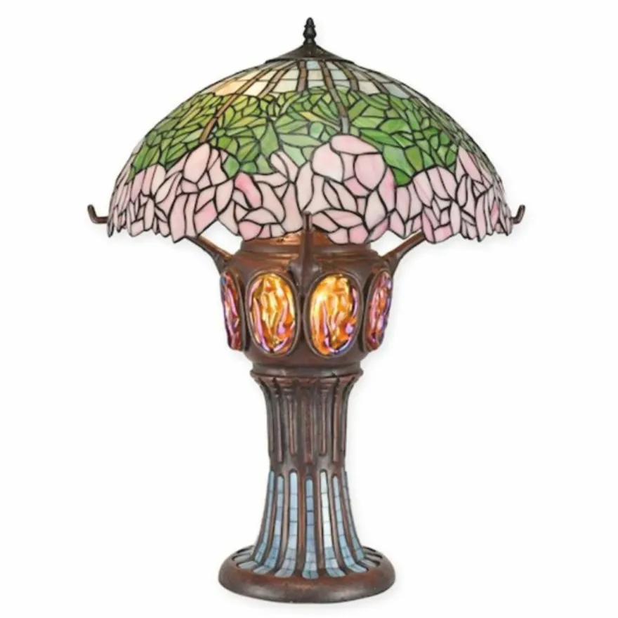 Casa Padrino Luxus Tiffany Tischleuchte Grün / Rosa / Orange H. 70,5 cm - Tiffany Leuchten