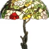 Casa Padrino Luxus Tiffany Tischleuchte Mehrfarbig / Schwarz Ø 40 x H. 62 cm - Runde Tiffany Schreibtischleuchte - Wohnzimmer Deko Leuchte - Scheibtisch Deko Leuchte - Luxus Tiffany Leuchten