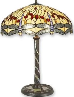 Casa Padrino Luxus Tiffany Tischleuchte Mehrfarbig Ø 61 x H. 80 cm - Tiffany Schreibtischleuchte - Wohnzimmer Deko Leuchte - Scheibtisch Deko Leuchte - Luxus Tiffany Leuchten