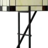 Casa Padrino Luxus Tiffany Tischleuchte Beige / Schwarz 35 x 21 x H. 54 cm - Hotel & Restaurant Tischlampe