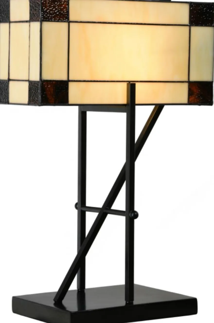 Casa Padrino Luxus Tiffany Tischleuchte Beige / Schwarz 35 x 21 x H. 54 cm - Hotel & Restaurant Tischlampe