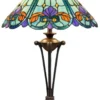 Casa Padrino Luxus Tiffany Tischleuchte Mehrfarbig / Braun Ø 40 x H. 61 cm - Tiffany Schreibtischleuchte - Luxus Interior - Luxus Art Deco Leuchten - Tiffany Leuchten