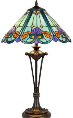 Casa Padrino Luxus Tiffany Tischleuchte Mehrfarbig / Braun Ø 40 x H. 61 cm - Tiffany Schreibtischleuchte - Luxus Interior - Luxus Art Deco Leuchten - Tiffany Leuchten