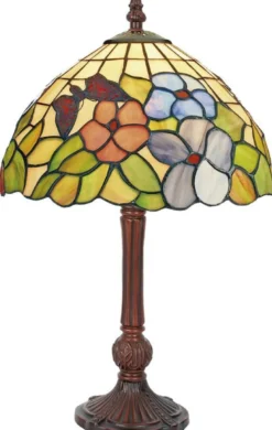 Casa Padrino Luxus Tiffany Tischleuchte Mehrfarbig / Braun Ø 25 x H. 42 cm - Schreibtischleuchte - Wohnzimmer Deko Leuchte - Hockerleuchte - Tiffany Leuchten