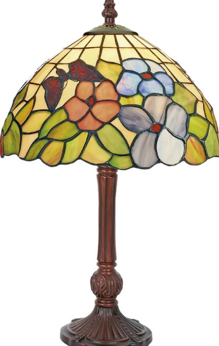 Casa Padrino Luxus Tiffany Tischleuchte Mehrfarbig / Braun Ø 25 x H. 42 cm - Schreibtischleuchte - Wohnzimmer Deko Leuchte - Hockerleuchte - Tiffany Leuchten