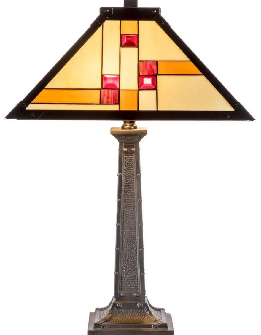 Casa Padrino Luxus Tiffany Tischleuchte Schwarz / Mehrfarbig 40 x 40 x H. 60 cm - Handgefertigt aus 64 Teilen