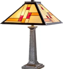 Casa Padrino Luxus Tiffany Tischleuchte Schwarz / Mehrfarbig 40 x 40 x H. 60 cm - Handgefertigt aus 64 Teilen