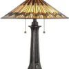 Casa Padrino Luxus Tiffany Tischleuchte Mehrfarbig Ø 49,5 x H. 63,5 cm - Elegante Tiffany Lampe mit handgefertigtem Glas Lampenschirm