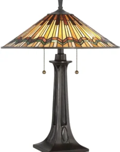 Casa Padrino Luxus Tiffany Tischleuchte Mehrfarbig Ø 49,5 x H. 63,5 cm - Elegante Tiffany Lampe mit handgefertigtem Glas Lampenschirm