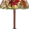 Casa Padrino Luxus Tiffany Tischleuchte Mehrfarbig / Braun Ø 40 x H. 61 cm - Runde Tiffany Schreibtischleuchte - Luxus Interior - Luxus Leuchten - Tiffany Leuchten
