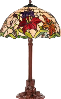 Casa Padrino Luxus Tiffany Tischleuchte Mehrfarbig / Braun Ø 40 x H. 61 cm - Runde Tiffany Schreibtischleuchte - Luxus Interior - Luxus Leuchten - Tiffany Leuchten