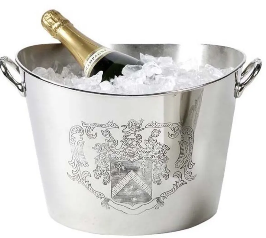Casa Padrino Luxus Tisch Champagner Kühler Coat of Arms vernickelt H 22 cm B 37,5 cm
