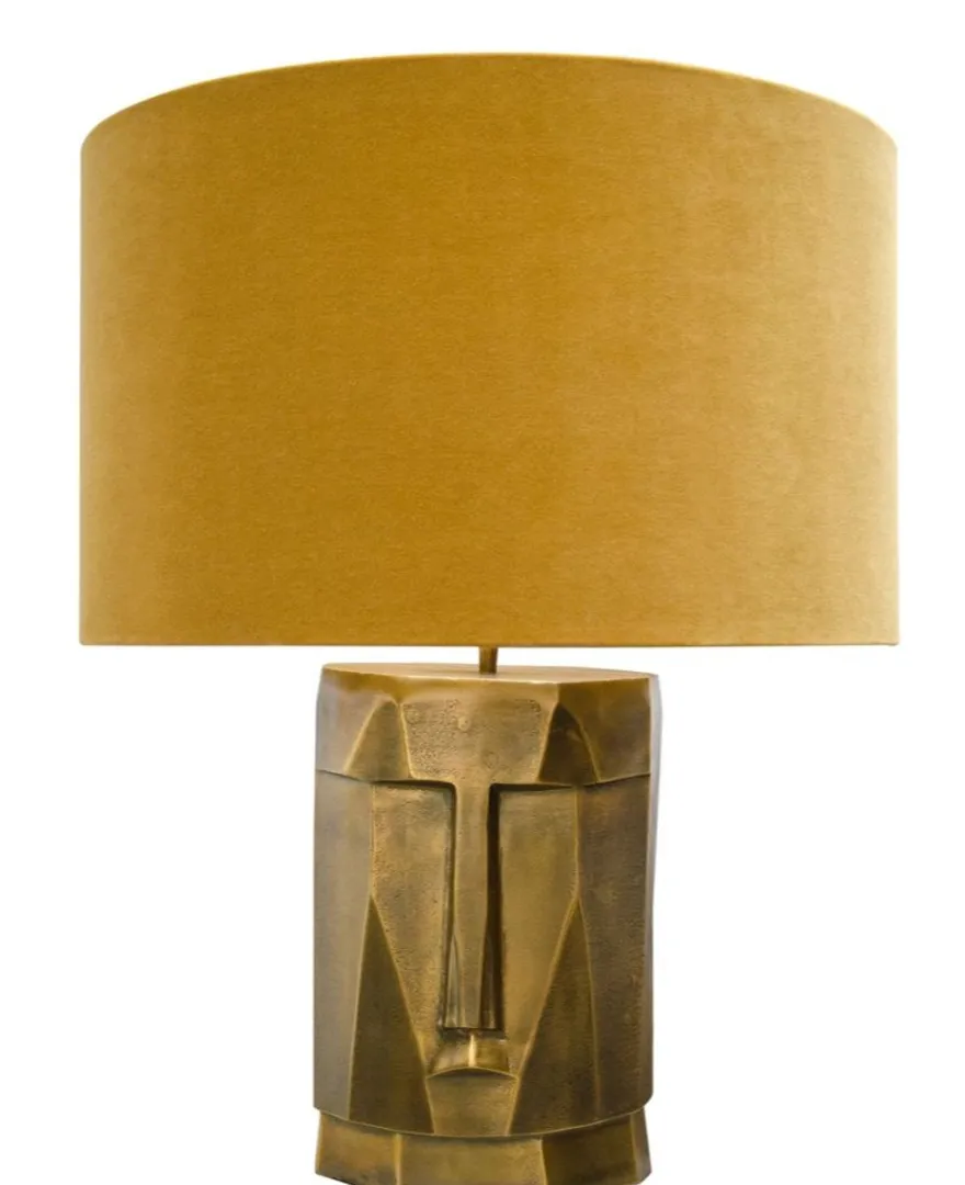 Casa Padrino Luxus Tischlampe in antik messing mit ockerfarbenen Lampenschirm 60,5 x H. 75 cm - Hotel Restaurant Lampen