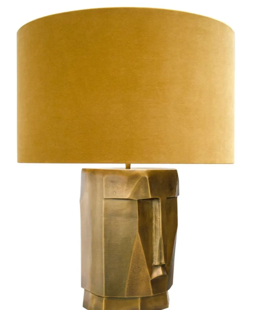 Casa Padrino Luxus Tischlampe in antik messing mit ockerfarbenen Lampenschirm 60,5 x H. 75 cm - Hotel Restaurant Lampen