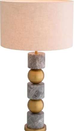 Casa Padrino Luxus Tischleuchte Antik Messing / Grau / Creme Ø 50 x H. 92,5 cm - Schreibtischleuchte mit rundem Lampenschirm - Luxus Tischleuchten - Luxus Schreibtischleuchten - Luxus Leuchten