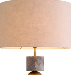 Casa Padrino Luxus Tischleuchte Antik Messing / Grau / Creme Ø 50 x H. 92,5 cm - Schreibtischleuchte mit rundem Lampenschirm - Luxus Tischleuchten - Luxus Schreibtischleuchten - Luxus Leuchten