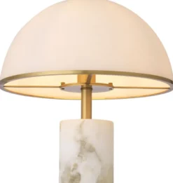 Casa Padrino Luxus Tischleuchte Alabaster / Antik Messingfarben / Weiß Ø 39,5 x H. 65 cm - Moderne Alabaster Schreibtschleuchte mit Glas Lampenschirm - Luxus Kollektion