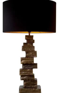 Casa Padrino Luxus Tischleuchte Schwarz / Vintage Messing H. 92 cm, B. 19 cm