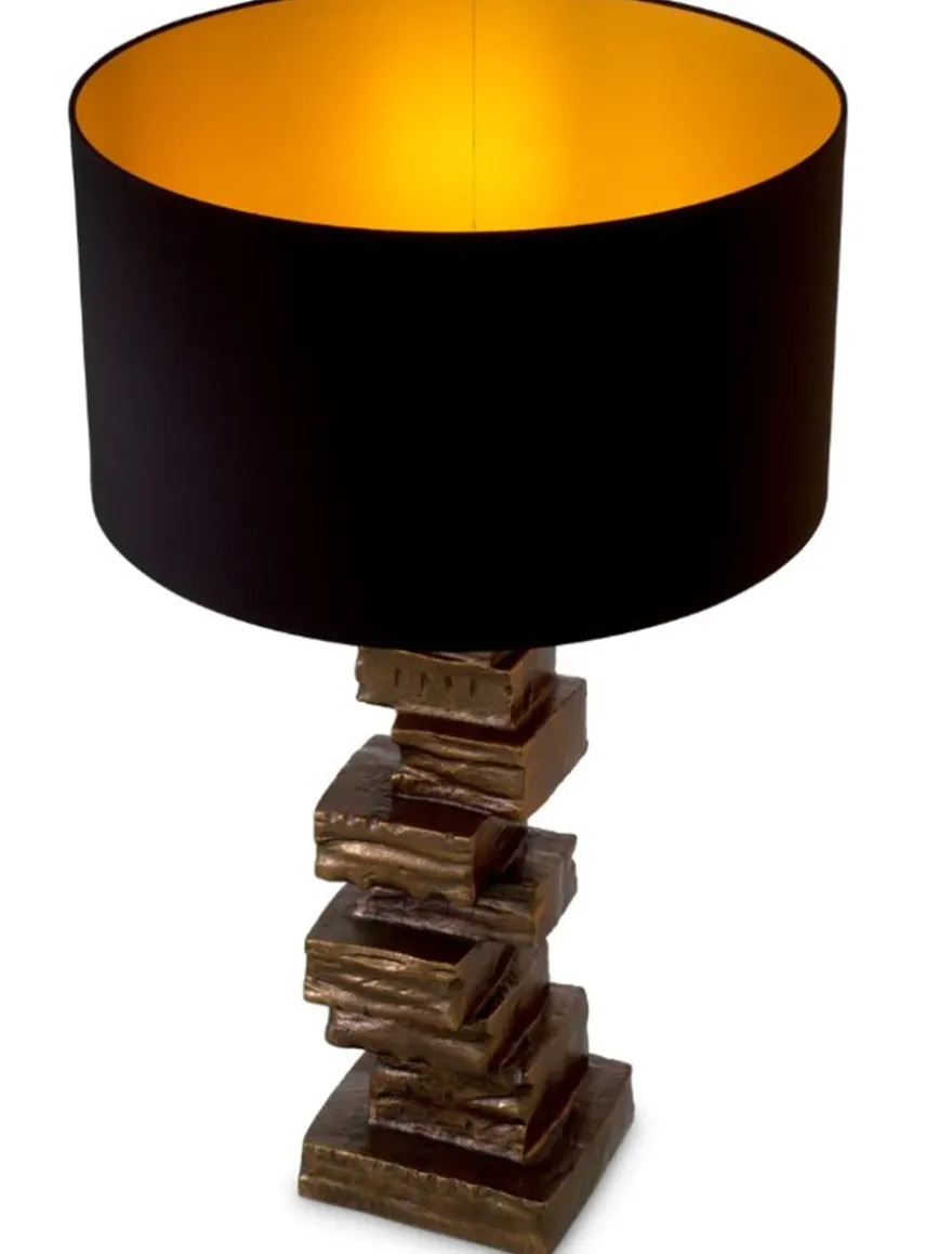 Casa Padrino Luxus Tischleuchte Schwarz / Vintage Messing H. 92 cm, B. 19 cm