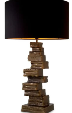 Casa Padrino Luxus Tischleuchte Schwarz / Vintage Messing H. 92 cm, B. 19 cm