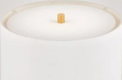 Casa Padrino Luxus Tischleuchte Braun / Antik Messing / Weiß Ø 40,6 x H. 66 cm - Elegante Massivholz Tischlampe mit rundem Leinen Lampenschirm