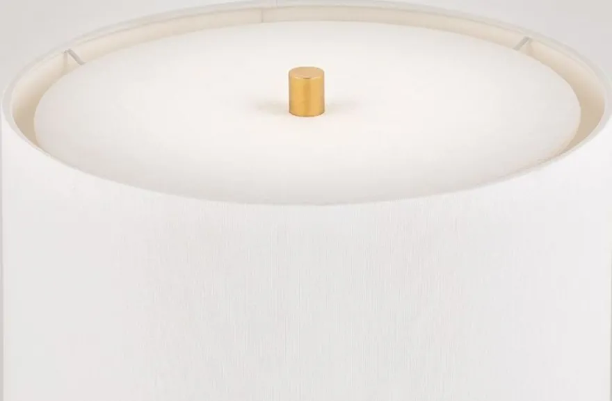 Casa Padrino Luxus Tischleuchte Braun / Antik Messing / Weiß Ø 40,6 x H. 66 cm - Elegante Massivholz Tischlampe mit rundem Leinen Lampenschirm