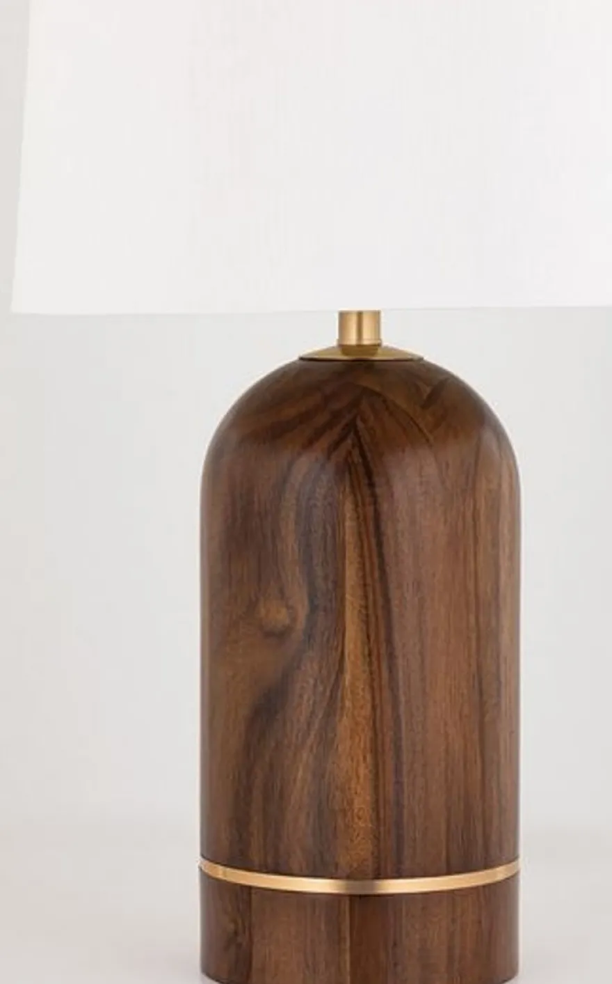 Casa Padrino Luxus Tischleuchte Braun / Antik Messing / Weiß Ø 40,6 x H. 66 cm - Elegante Massivholz Tischlampe mit rundem Leinen Lampenschirm