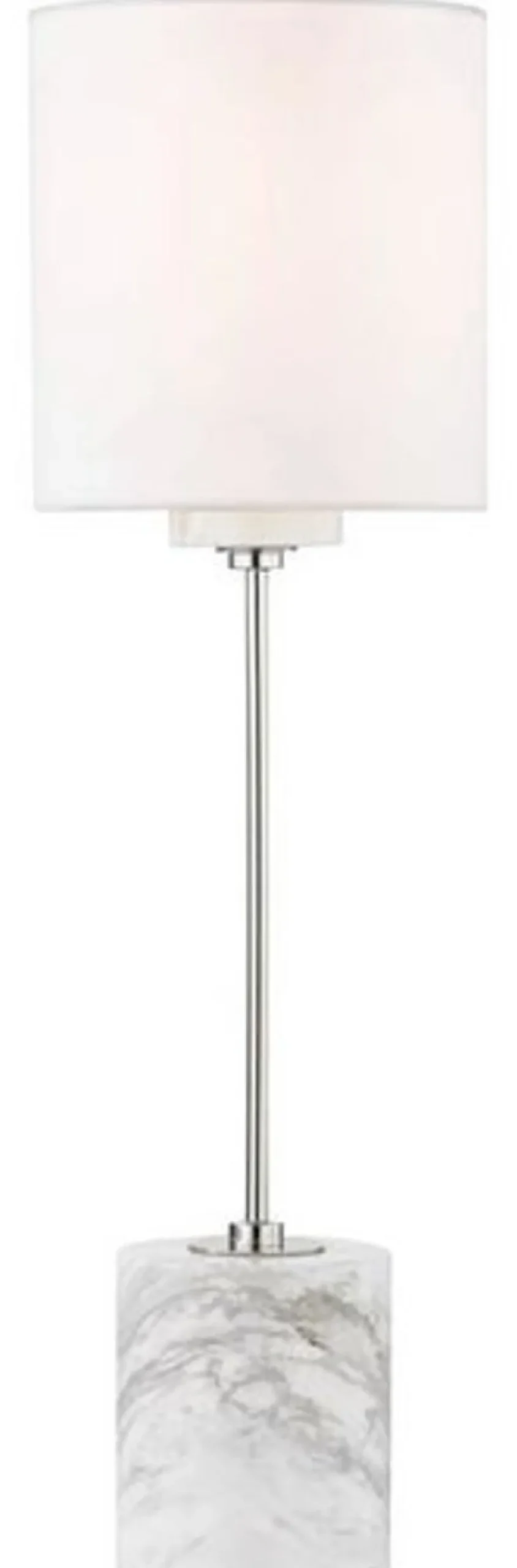 Casa Padrino Luxus Tischleuchte Silber / Weiß Ø 15,9 x H. 55,9 cm - Moderne runde Tischlampe mit Lampenschirm aus Kunstseide und Marmorsockel