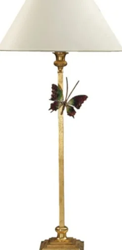 Casa Padrino Luxus Tischleuchte im Barockstil - Gold mit Schmetterling, vergoldete Säulen, 65 cm