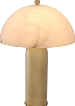 Casa Padrino Luxus Tischleuchte Antik Messing / Alabaster Ø 39,5 x H. 58 cm - Runde Metall Schreibtschleuchte mit Alabaster Lampenschirm - Luxus Leuchten - Luxus Möbel - Luxus Interior