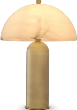 Casa Padrino Luxus Tischleuchte Antik Messing / Alabaster Ø 39,5 x H. 58 cm - Runde Metall Schreibtschleuchte mit Alabaster Lampenschirm - Luxus Leuchten - Luxus Möbel - Luxus Interior
