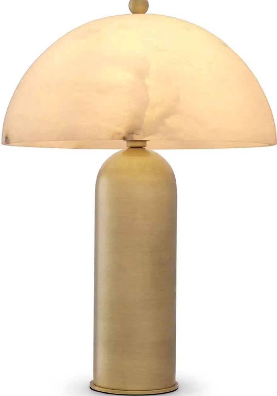 Casa Padrino Luxus Tischleuchte Antik Messing / Alabaster Ø 39,5 x H. 58 cm - Runde Metall Schreibtschleuchte mit Alabaster Lampenschirm - Luxus Leuchten - Luxus Möbel - Luxus Interior