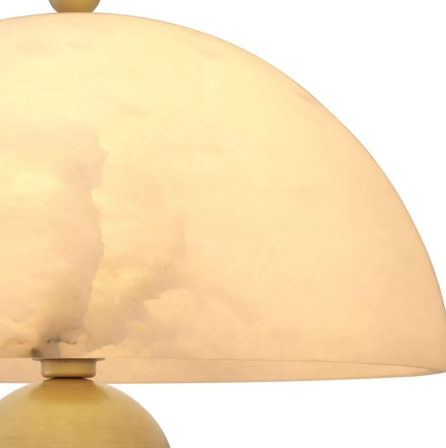 Casa Padrino Luxus Tischleuchte Antik Messing / Alabaster Ø 39,5 x H. 58 cm - Runde Metall Schreibtschleuchte mit Alabaster Lampenschirm - Luxus Leuchten - Luxus Möbel - Luxus Interior
